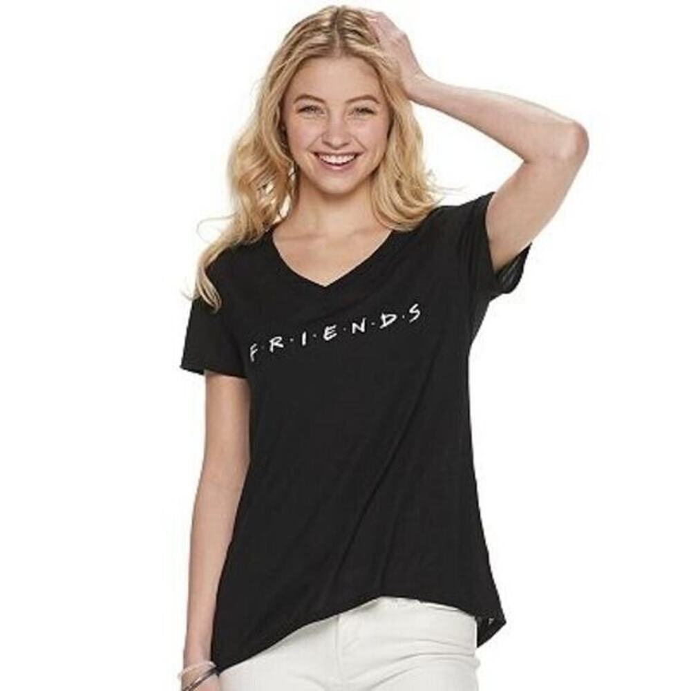 Friends TV Show Black Logo V-neck Short Sleeve Graphic Tee Women's XS